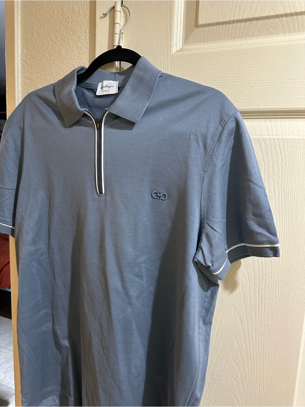 Salvatore Ferragamo Dusty Blue Zip Polo